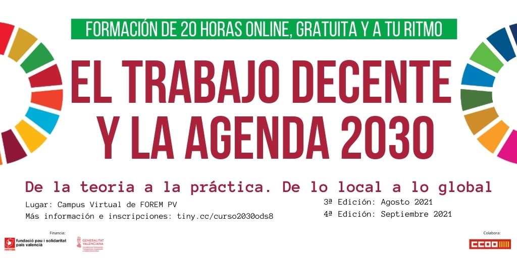 Inscríbete a la 4 edición del curso online sobre El Trabajo Decente y la Agenda 2030